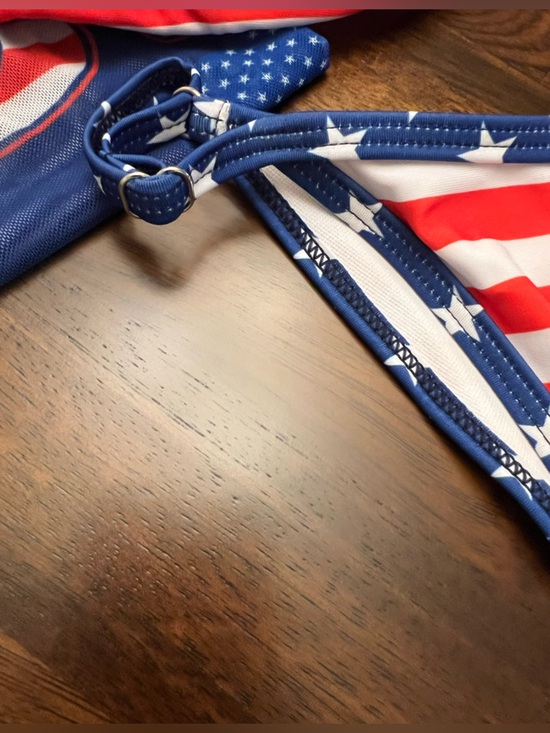 3pc American Flag Stars Stripes Bikini Set with Mesh Cover Up Top - Picture 5 of 8